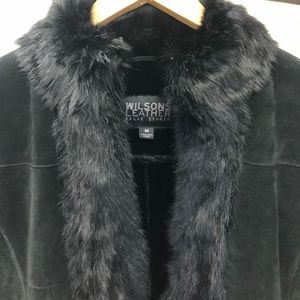 Black Suade/Rabbit Trim Trench Coat